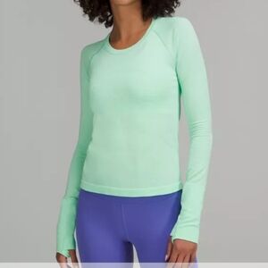 Lululemon S4 Pastel Green Long Sleeve Thumbholes Striped Shirt Great For Layerin